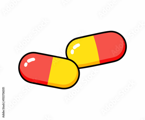 Two red yellow pills stock illustration