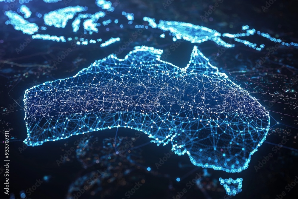Digital map of australia network connectivity created with generative ai Digital map of australia network connectivity created with generative ai