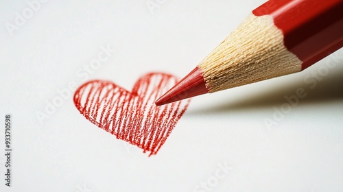 a red crayon has drawn a red heart photo