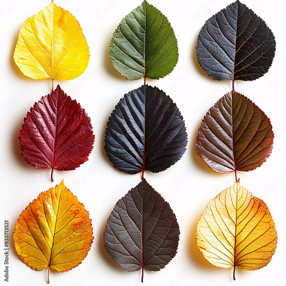 Fototapeta premium Vibrant Collection of Colorful Fall Leaves Perfect for Crafting Set Against White Backgrou
