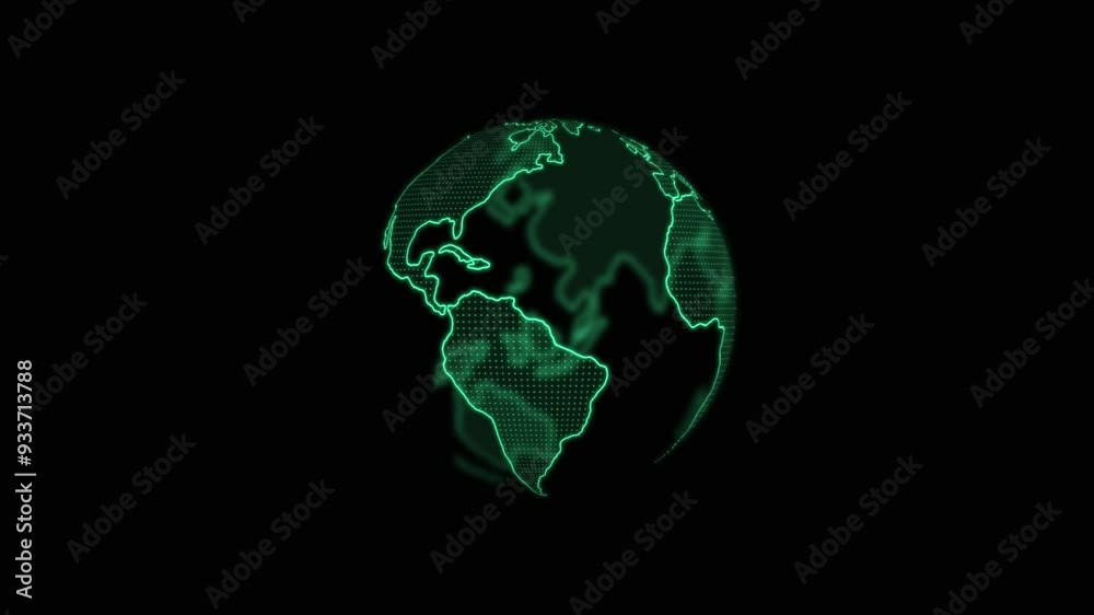 looping animation of green glowing earth on black background
