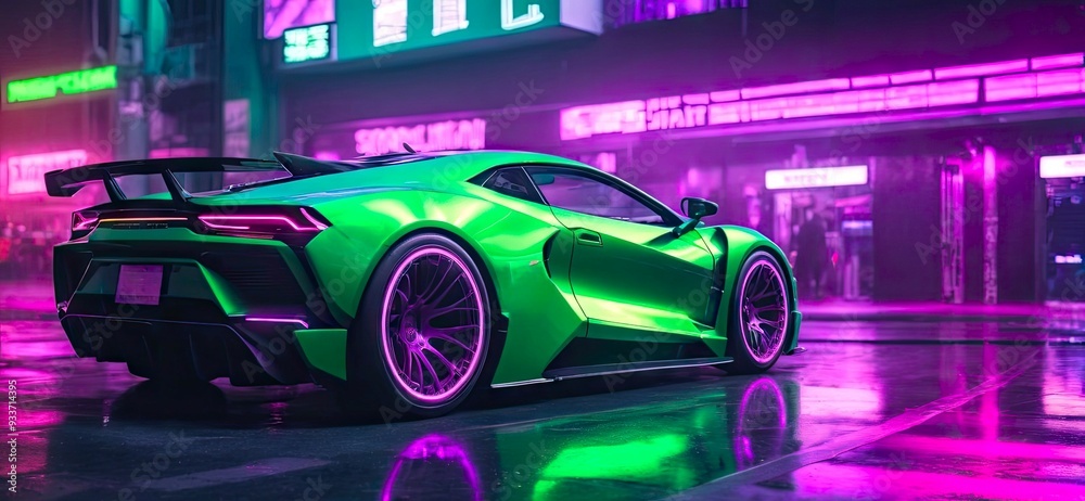 banner back side view of green sport car's rear view illuminated by neon lights, perfect for car dealership ads, tech or gaming events, car enthusiast blogs, and urban lifestyle magazines.
banner back side view of green sport car's rear view illuminated by neon lights, perfect for car dealership ads, tech or gaming events, car enthusiast blogs, and urban lifestyle magazines.