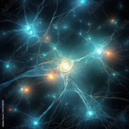 Neural Network Glowing Connections - A depiction of neurons firing and connecting within the brain. 