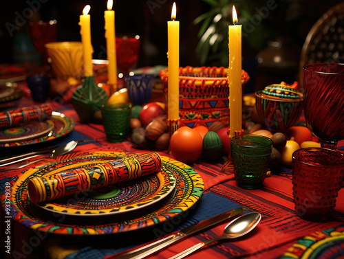 Realistic kwanzaa festivity with candles
