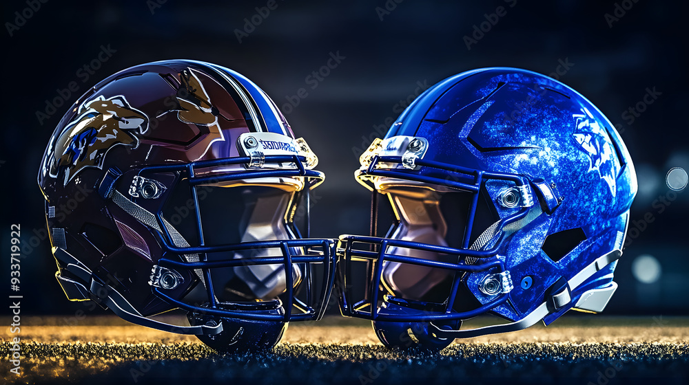 Fototapeta premium players blue football helmet