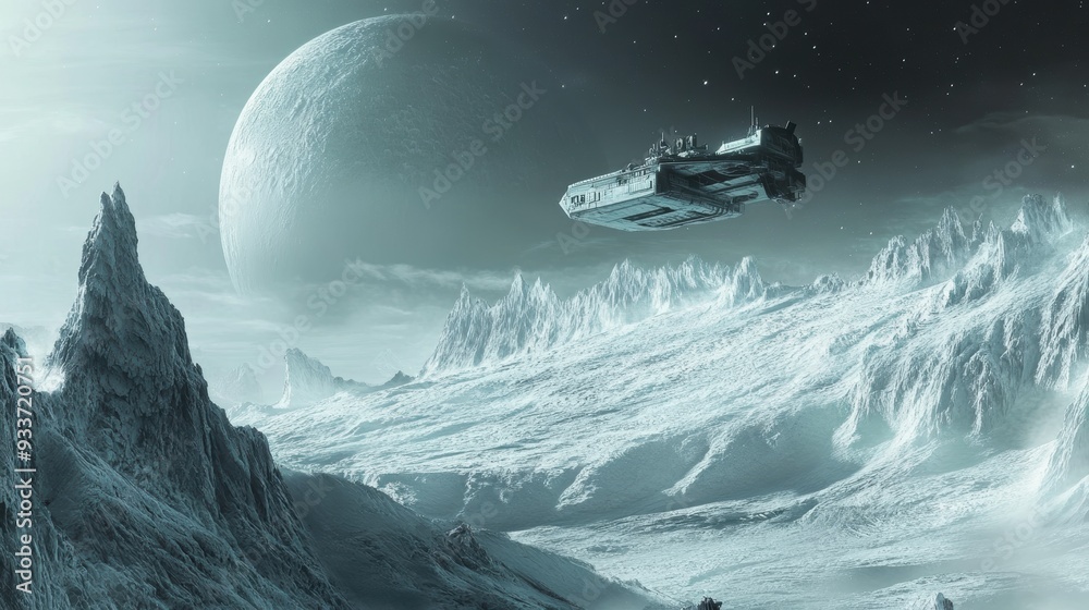 Frozen World Expedition - Sci-Fi Spacecraft on Ice Planet Surface Exploration Frozen World Expedition - Sci-Fi Spacecraft on Ice Planet Surface Exploration