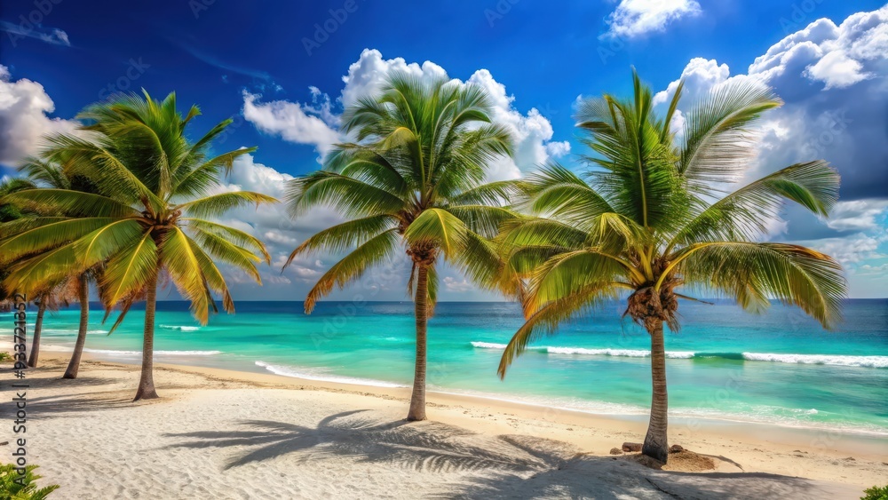 Sunny beach with palm trees and turquoise sea in Cancun, Mexico, paradise, tropical, vacation, summer, beach Sunny beach with palm trees and turquoise sea in Cancun, Mexico, paradise, tropical, vacation, summer, beach