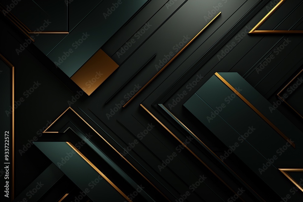 Abstract geometric background with black and gold elements.