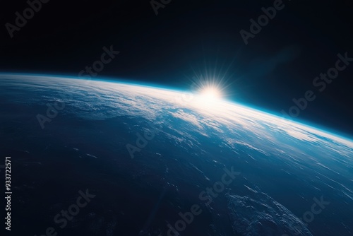 Fototapeta Naklejka Na Ścianę i Meble -  Earth's Horizon with a Glowing Sun Rising from Behind