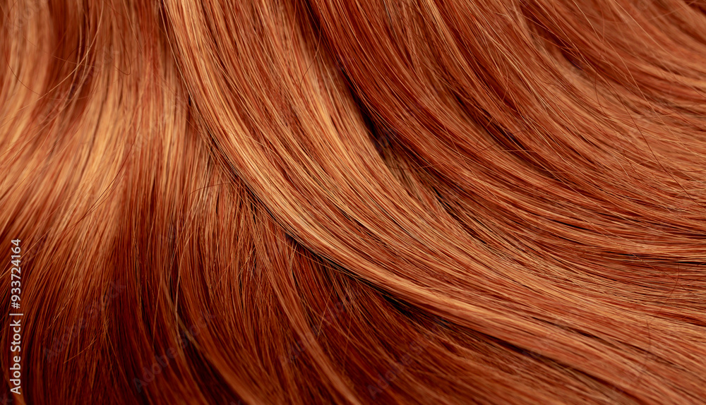 Red hair close-up as a background. Women's long orange hair. Beautifully styled wavy shiny curls. Hair coloring bright shades. Hairdressing procedures, extension. Red hair close-up as a background. Women's long orange hair. Beautifully styled wavy shiny curls. Hair coloring bright shades. Hairdressing procedures, extension.