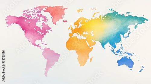 Fototapeta Naklejka Na Ścianę i Meble -  A watercolor world map with soft gradients and logistic lines in vibrant colors, abstract, artistic style