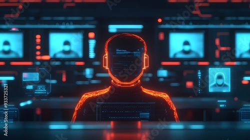 Futuristic Digital Interface With Neon Human Silhouette