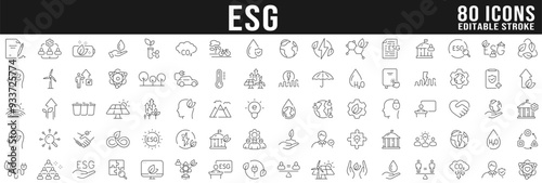 Environment, green energy, leaf, eco, nature, co2, etc. ESG related line icon big set