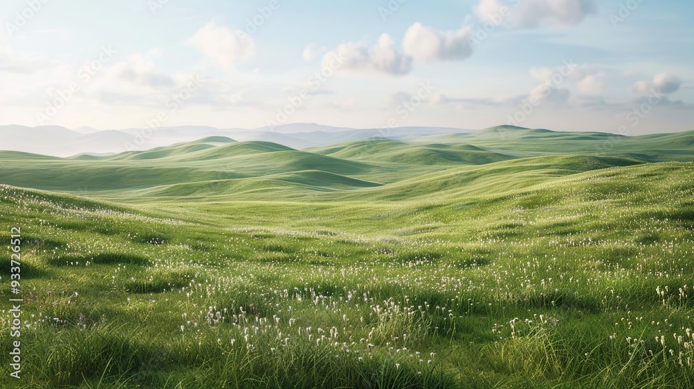 Green Grassy Field with Rolling Hills 3D Illustration Green Grassy Field with Rolling Hills 3D Illustration