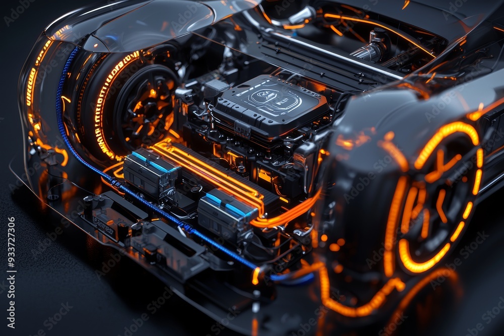 Fototapeta premium A highly detailed and futuristic electric car chassis with exposed internal components