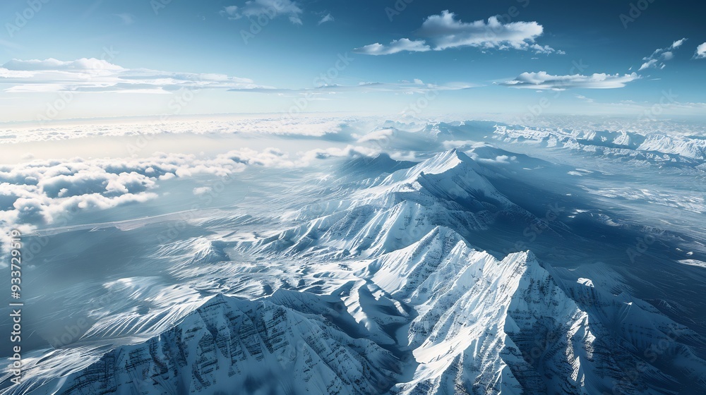 Fototapeta premium Snowy Mountain Range Aerial View