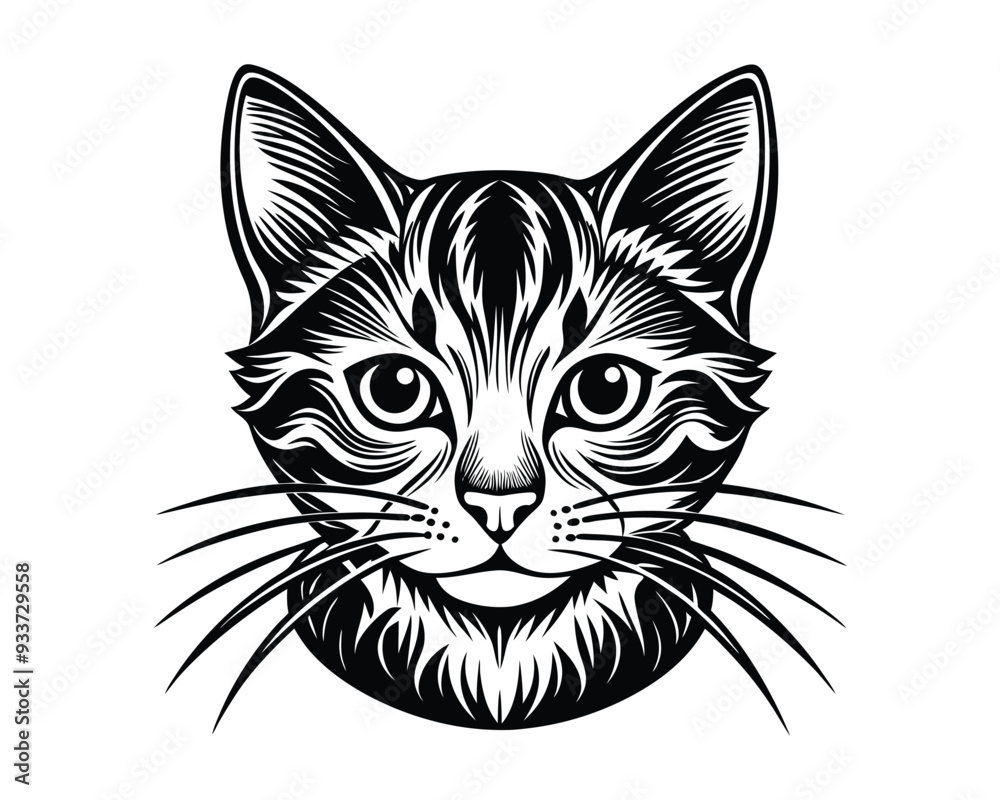 Cat vector illustration. Different cats head portrait hand drawn black on white background. Pet silhouette Cat vector illustration. Different cats head portrait hand drawn black on white background. Pet silhouette