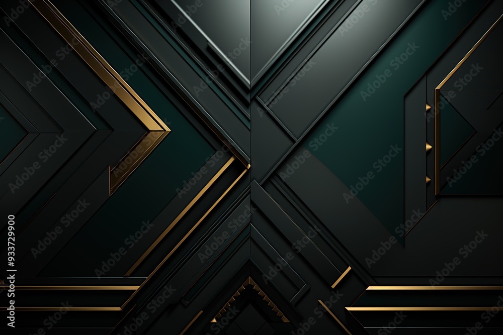 Fototapeta premium Abstract geometric background with black and gold shapes.