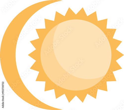 A stylized representation of a sun and crescent moon merged, symbolizing unity of day and night.