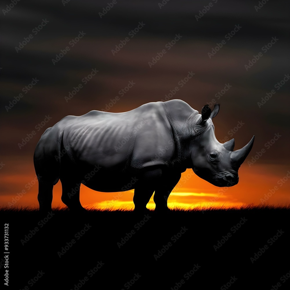 Fototapeta premium rhino in the savanna in sunset 