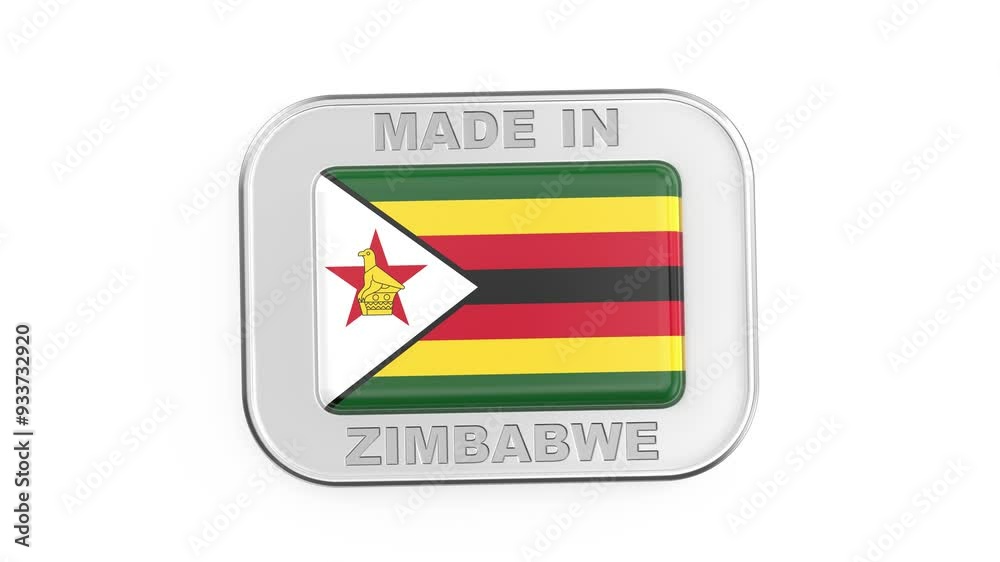 Made in Zimbabwe, silver badge with the national flag of Zimbabwe