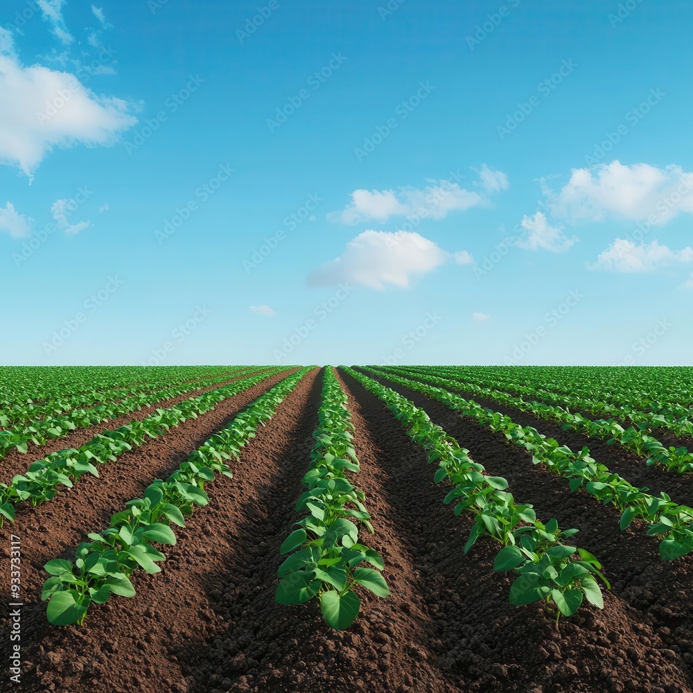 Non-GMO potato field, under a clear sky, 3D illustration Non-GMO potato field, under a clear sky, 3D illustration