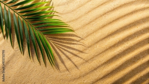 Top view of a tropical palm leaf shadow on a sandy background , palm leaf, shadow, tropical, sand, background, minimal