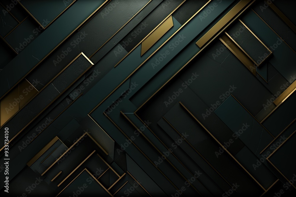 Fototapeta premium Abstract geometric background with black and gold shapes.