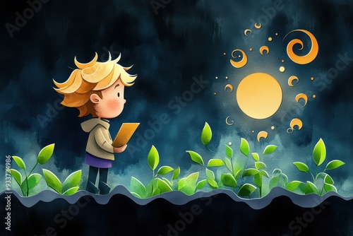 Business Opportunity Vision with Vector Cartoon Character in Watercolor Style