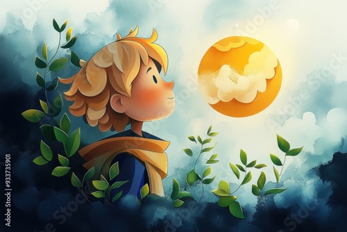 Business Opportunity Vision with Vector Cartoon Character in Watercolor Style