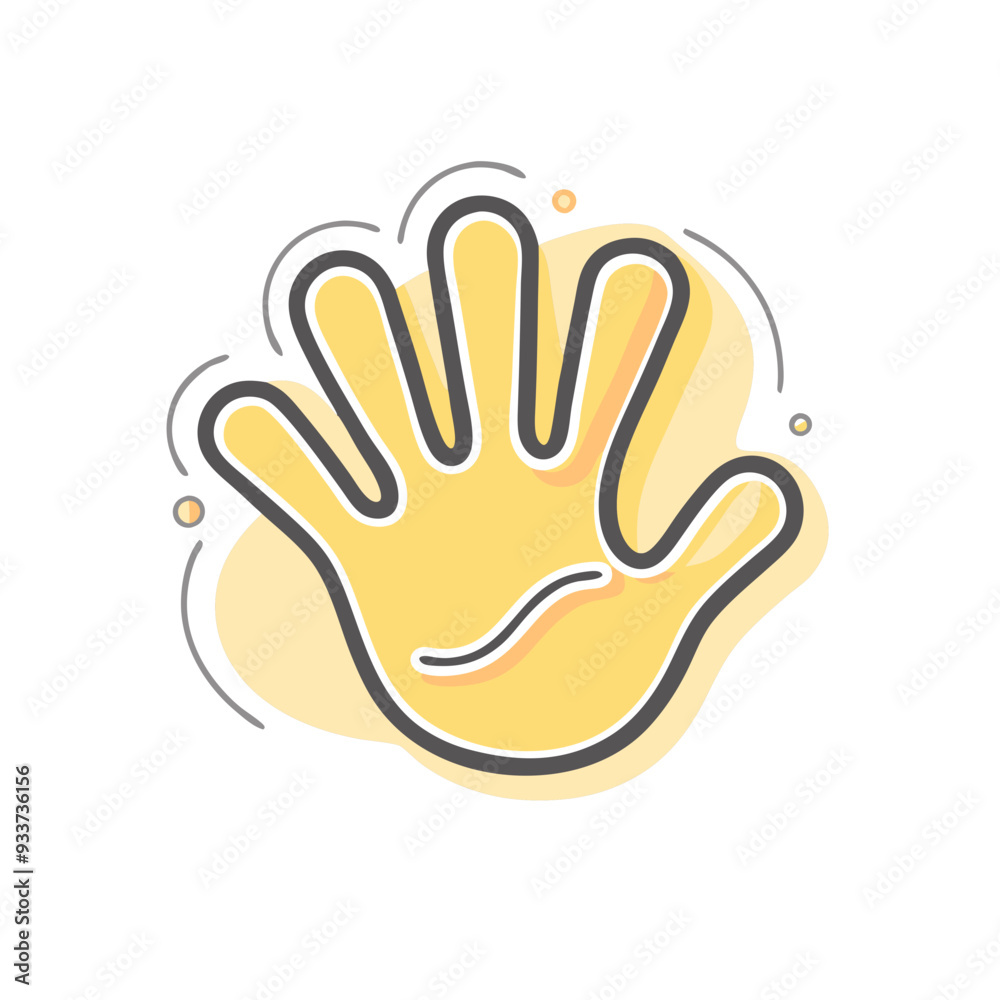 Obraz premium Handprint Icon, High Five Gesture, Yellow Background