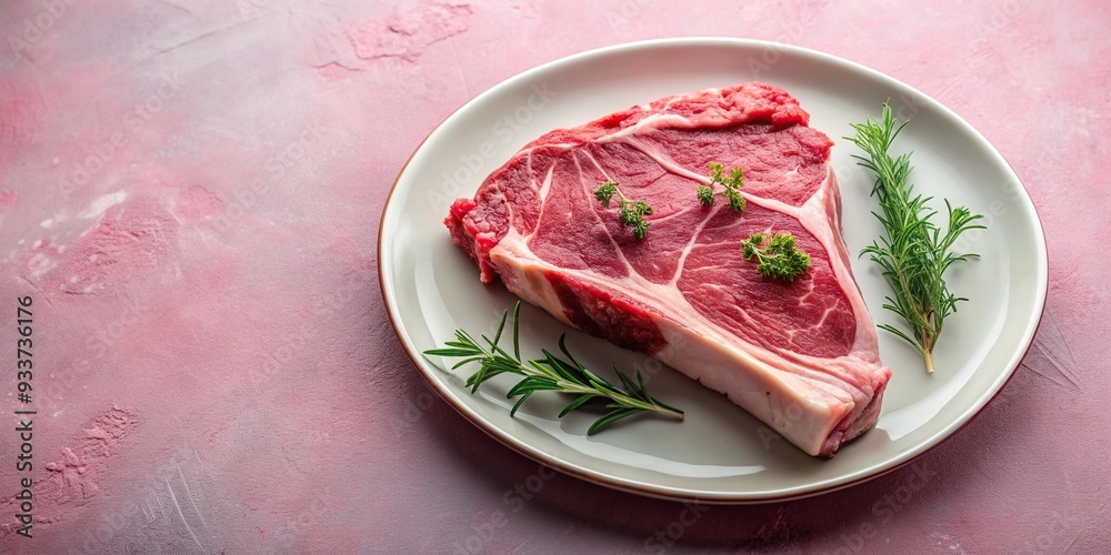 A plate of freshly cut T bone steak with an alluring pink color, protein, juicy, dining, medium rare, restaurant, grill marks, mouthwatering, raw meat, meal, protein-rich, appetizing A plate of freshly cut T bone steak with an alluring pink color, protein, juicy, dining, medium rare, restaurant, grill marks, mouthwatering, raw meat, meal, protein-rich, appetizing
