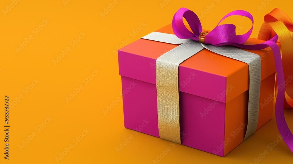 Colorful gift box with ribbons on a vibrant orange background, perfect for celebrations, birthdays, and special occasions. Colorful gift box with ribbons on a vibrant orange background, perfect for celebrations, birthdays, and special occasions.