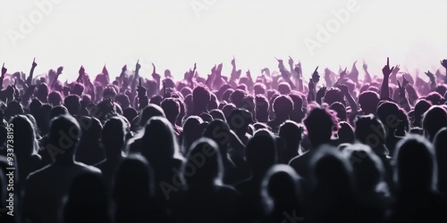 A large crowd of people at a music concert, with hands raised and vibrant lighting, creating an energetic and lively atmosphere.