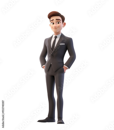 smiling businessman with open hands gesture. Cartoon happy businessman with welcoming hand gesture transparent background.