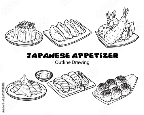 Set of Hand Drawn Japanese Appitizer Food Illustration