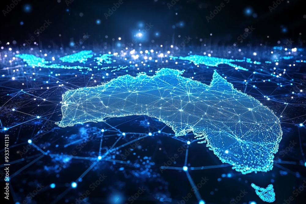 Digital map of australia network connectivity created with generative ai Digital map of australia network connectivity created with generative ai