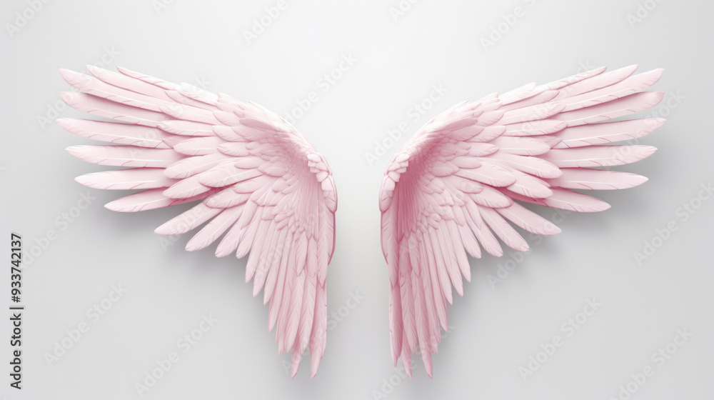 Fototapeta premium There exists a beautiful pair of pink angel wings elegantly displayed against a pristine white background, creating a striking contrast