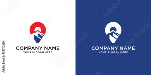 Mountain with Location Logo Vector, inspiration template design