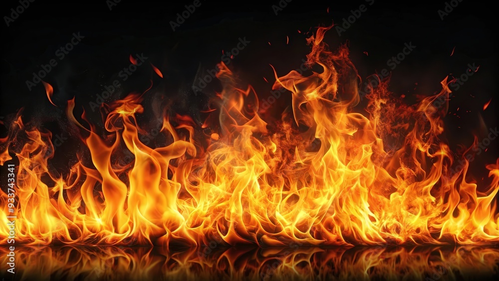 Fiery flames flickering on a dark background, fire, flames, heat, burning, black, background, hot, intense, inferno, blaze, bright Fiery flames flickering on a dark background, fire, flames, heat, burning, black, background, hot, intense, inferno, blaze, bright