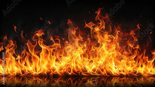 Fiery flames flickering on a dark background, fire, flames, heat, burning, black, background, hot, intense, inferno, blaze, bright