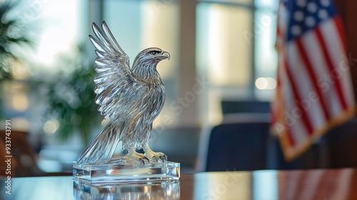 Crystal Eagle Figurine with American Flag in Background photo