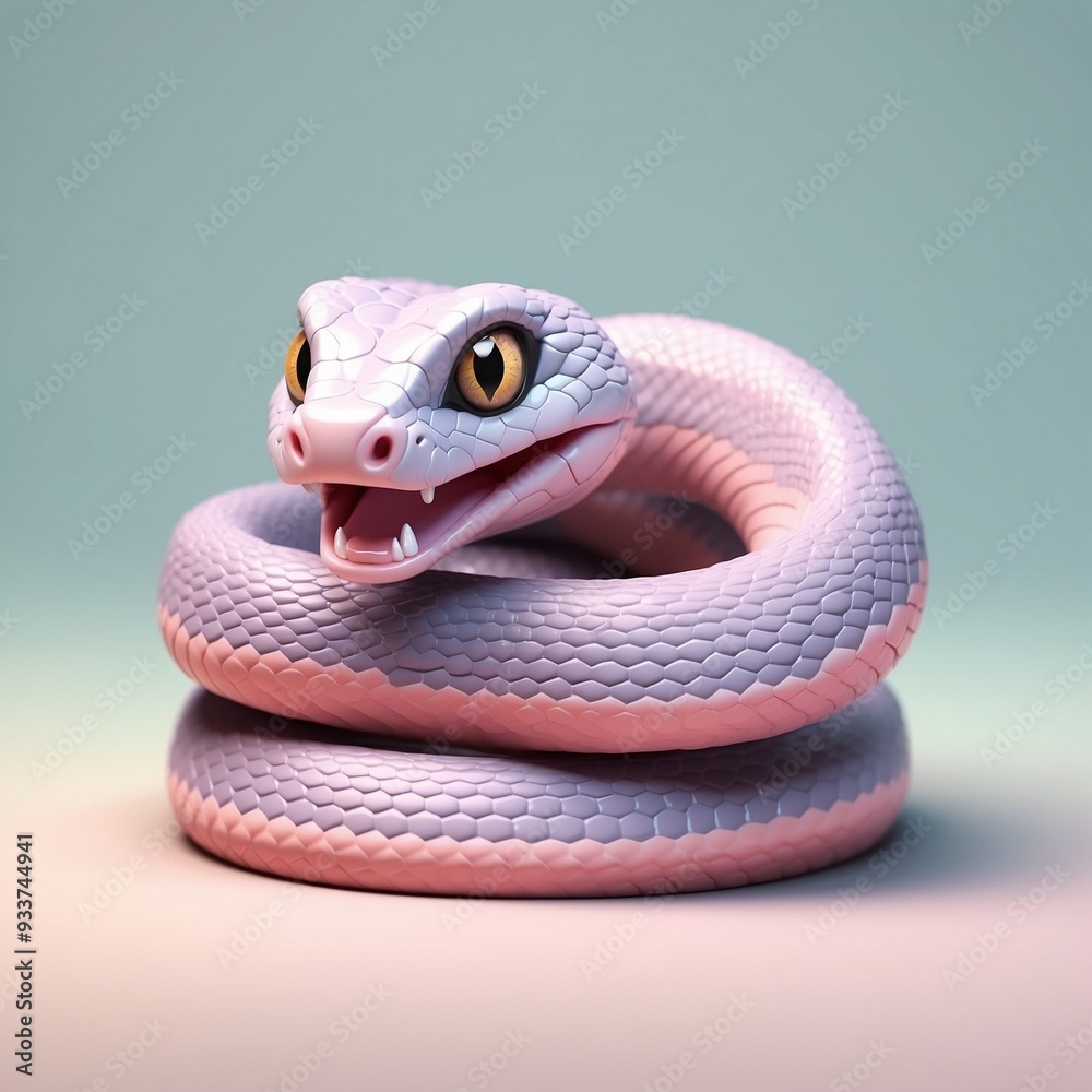 Fototapeta premium Cute pastel pink snake. 3D render.