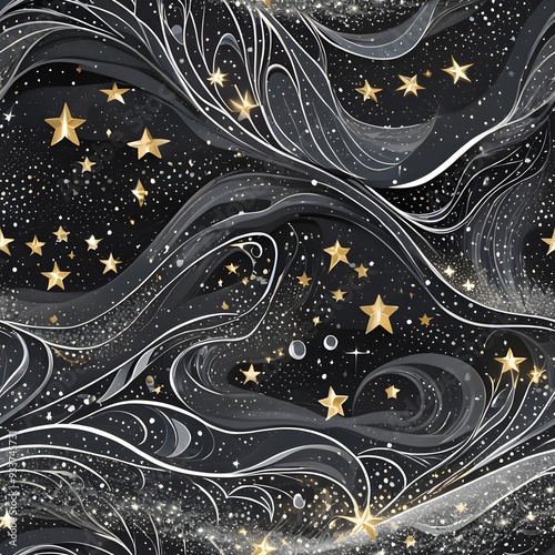 Celestial Swirls with shimmering Golden Stars