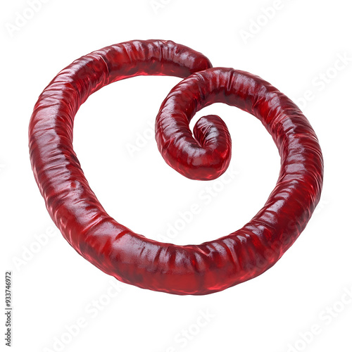 Twisted Crimson Spiral Resembling Medical Specimen on Plain Background