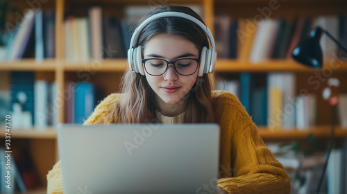 student in library