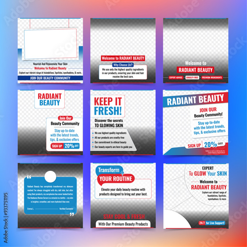Beauty Products Social Media Posts Grid Template - Posts Designs