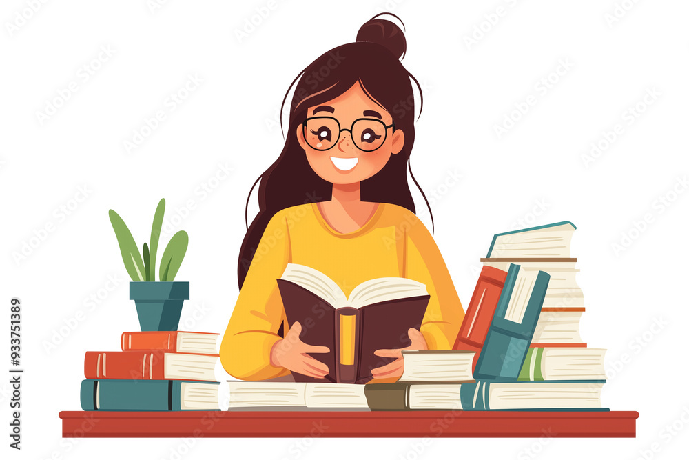 Girl Reading with Books Girl Reading with Books