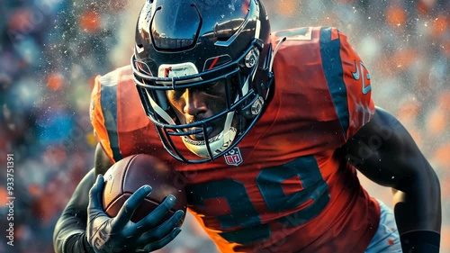 Dynamic football player makes a powerful dash during a game of rugby, slow motion