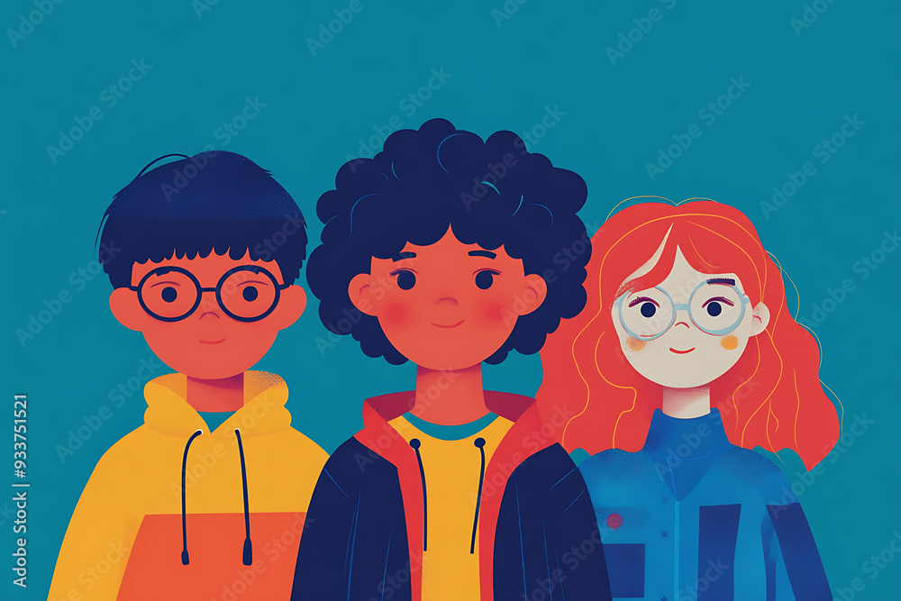 A collection of children depicted in a flat art style A collection of children depicted in a flat art style